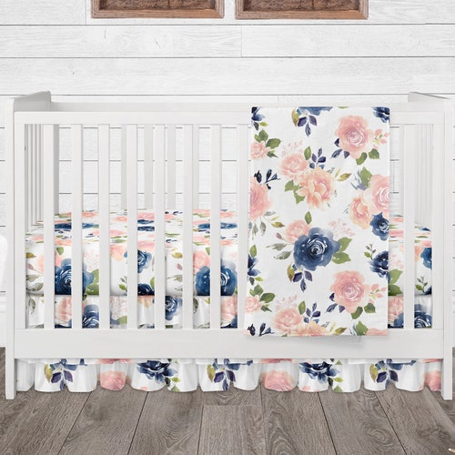 Floral Baby Girl Crib Set Nursery Bedding Pink Flower Etsy