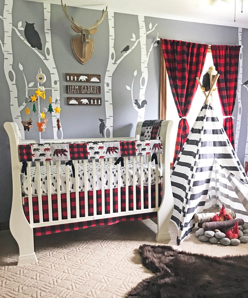 Mountain Crib Bedding Lumberjack Nursery Woodlands Baby Boy Etsy