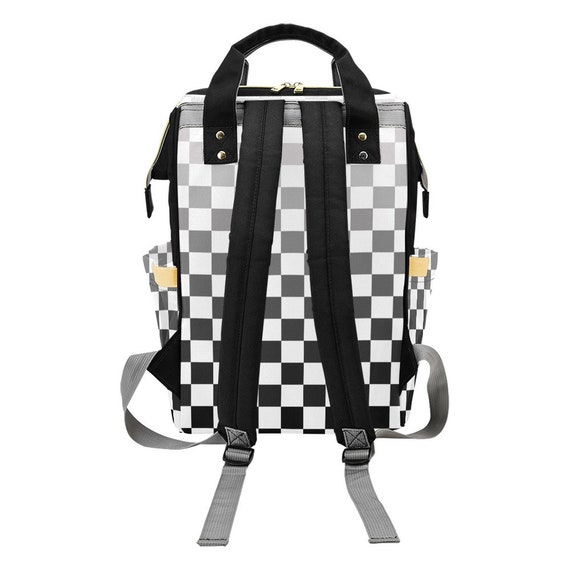 Checkered Diaper Bag Backpack: Personalized Black and Gray  display picture 3