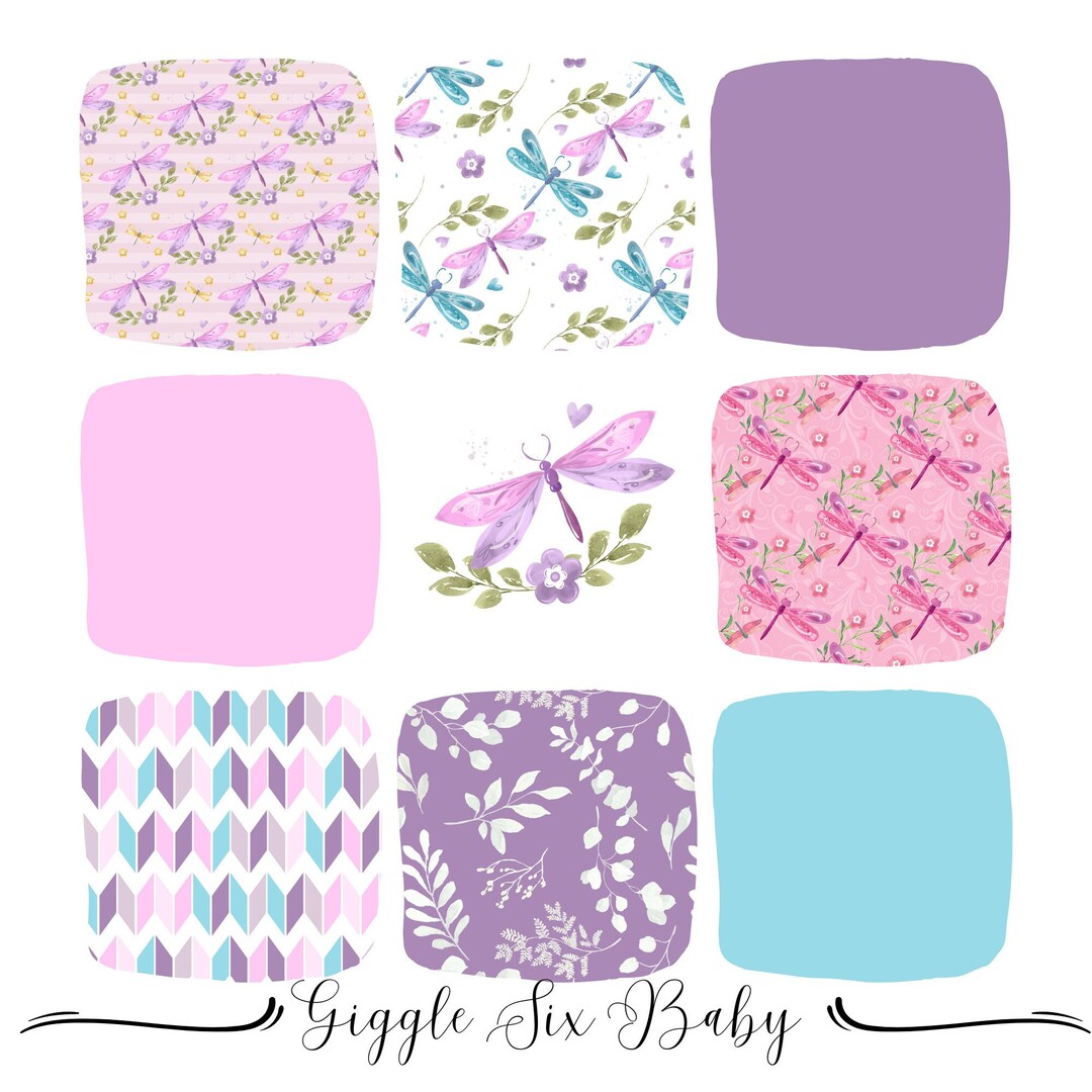 Dragonfly Crib Bedding, Girl Nursery Baby Bedding, Pink Aqua Purple