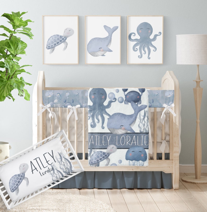 Crib Bedding Set Sea Turtles Baby Bedding Set Ocean Creatures Etsy