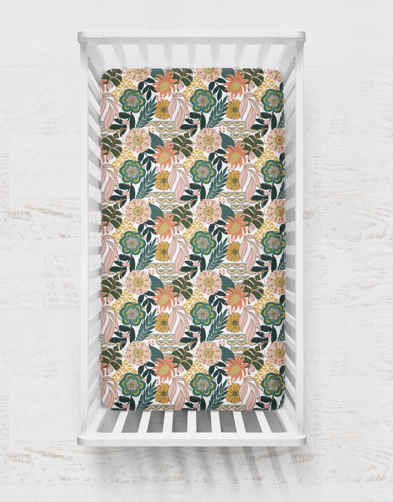 Baby Girl Boho Crib Sheets Boho Leaf Floral Nursery Soft Etsy