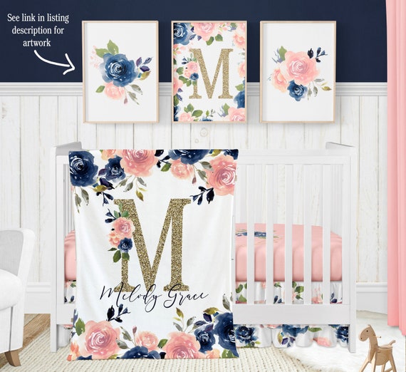 Navy blue top crib bedding set