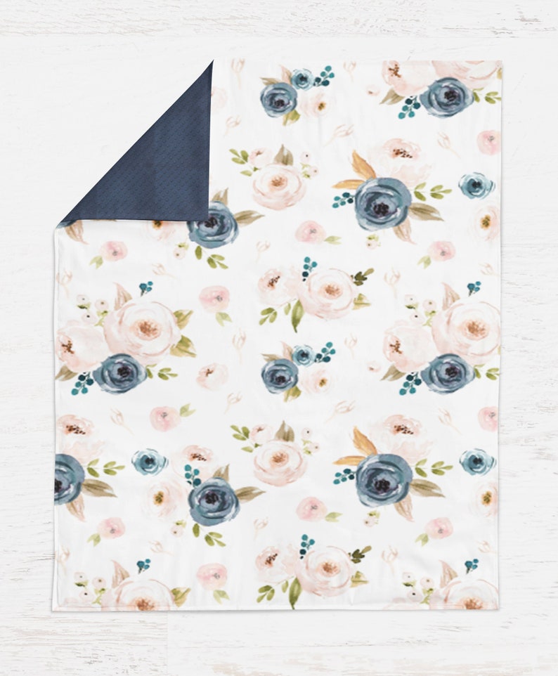Floral Baby Girl Crib Bedding Set Navy Blue and Pink Flower Etsy