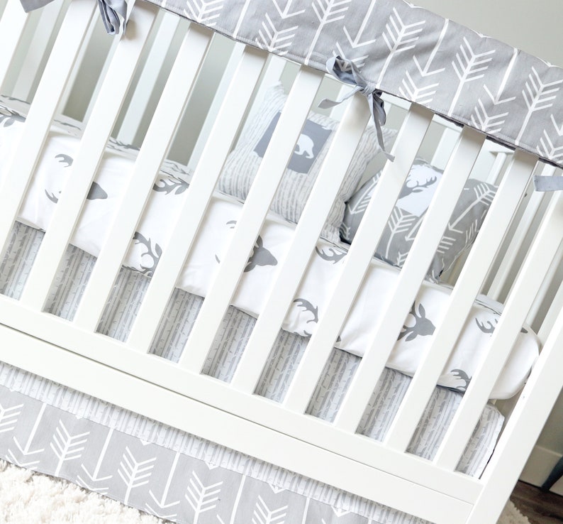 Baby Crib Bedding Set Gray Woodlands Nursery All Gray Baby Etsy
