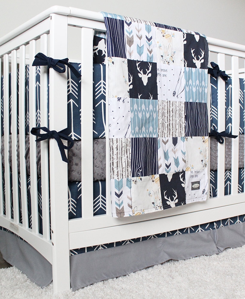 Baby Boy Woodland Nursery Boy Crib Bedding Set Navy Blue ...