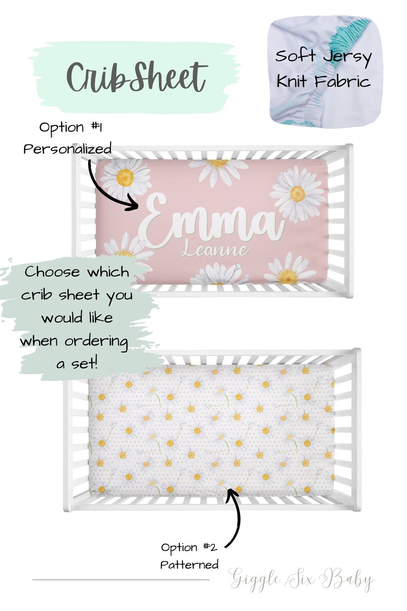 Daisy Crib Bedding Baby Girl Pink and Green Floral Daisies Etsy