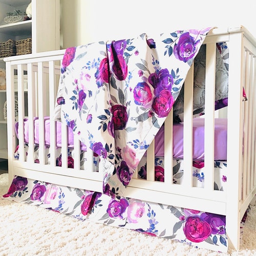 Floral Baby Girl Crib Set Nursery Bedding in Burgundy Purple Etsy