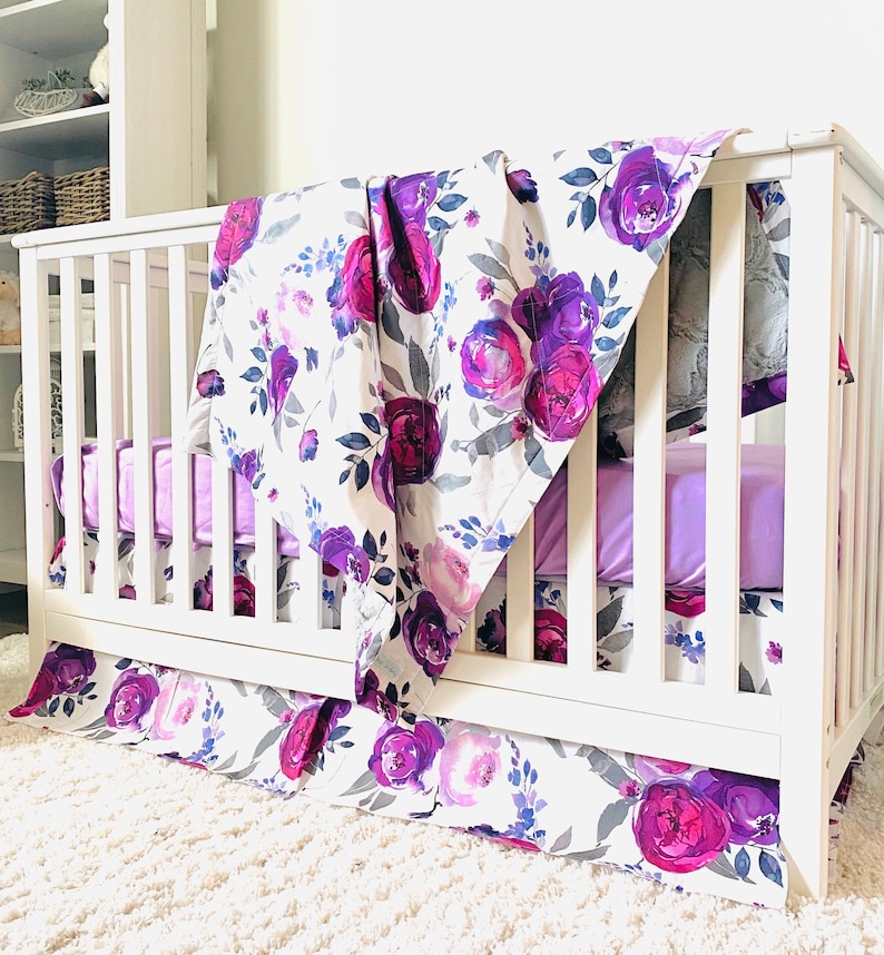 Purple Floral Baby Girl Crib Bedding Set Flower Nursery Etsy