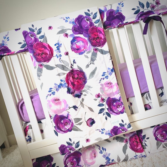 purple floral baby bedding