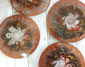 Ensemble de 4 sous-verres en résine époxy de qualité supérieure, sous-verres modernes fabriqués à la main, protection de table haute brillance, décoration design pour la maison, art en résine