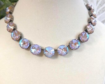 12 mm Rivoli Cappuccino Delite Swarovski-kristallhalsband, handgjort österrikiskt chokerhalsband, tennishalsband med strass, brud- och balsmycken