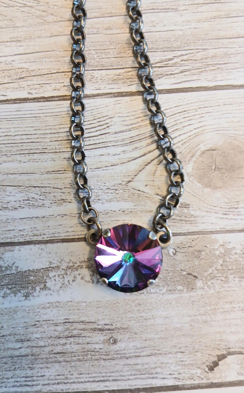 Collier solitaire en cristal Swarovski formel fait main, tour de cou en cristal autrichien 12 mm, bijoux de mariée, collier de bal de promo, bijoux en cristal image 4