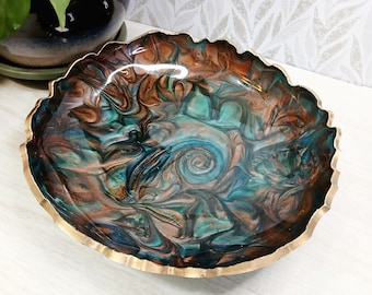 Unieke, handgemaakte harskom, unieke abstracte harskunst, decoratief huisdecor, modern huis, ambachtelijke kom, cadeau voor haar, harskunst