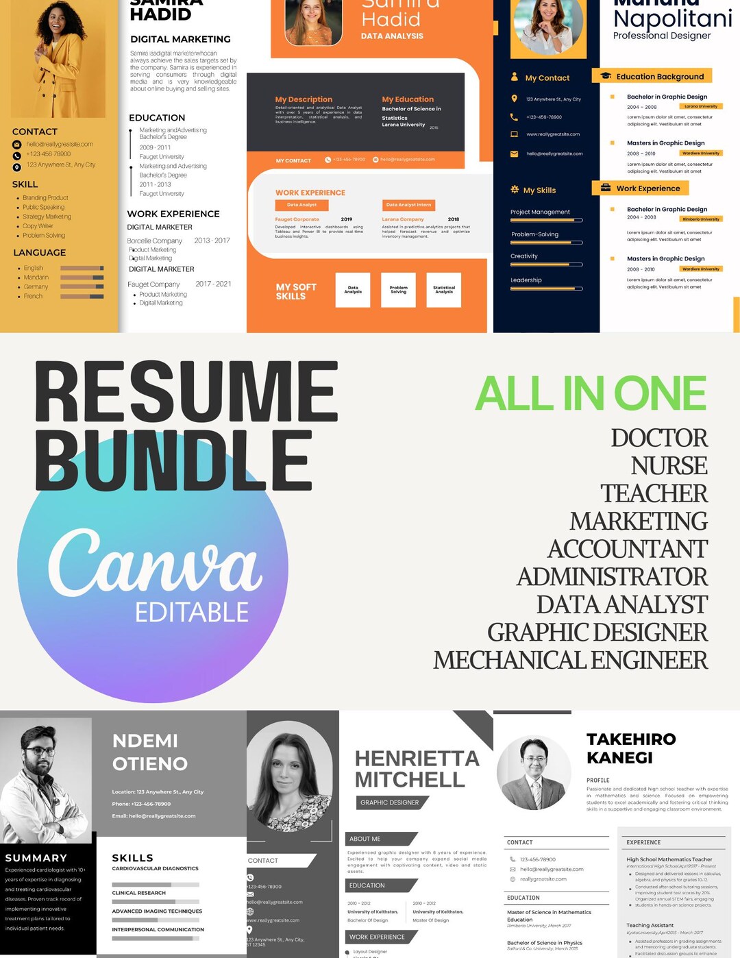 ATS Friendly Resume Template Bundle Canva Editable Professional CV for ...