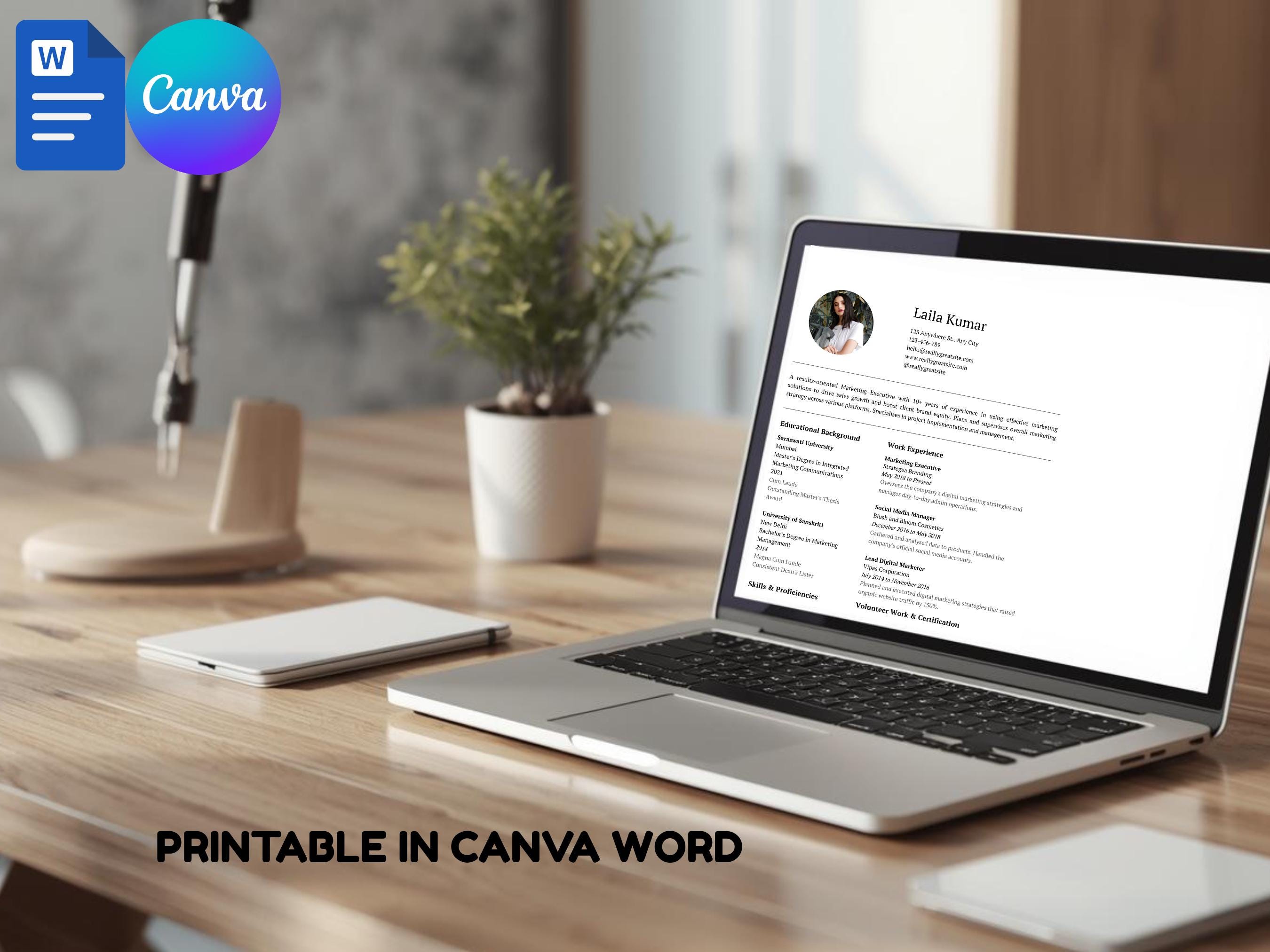 ATS Friendly Resume Template Word Canva Editable Professional Modern CV ...