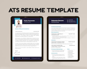 ATS Friendly Resume Template 2026, Modern CV Word Canva Bundle with matching Cover Letter