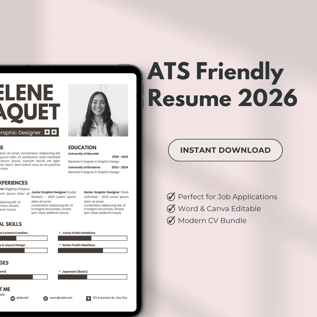 ATS Friendly Resume Template 2026, Modern CV Word Canva Bundle With ...