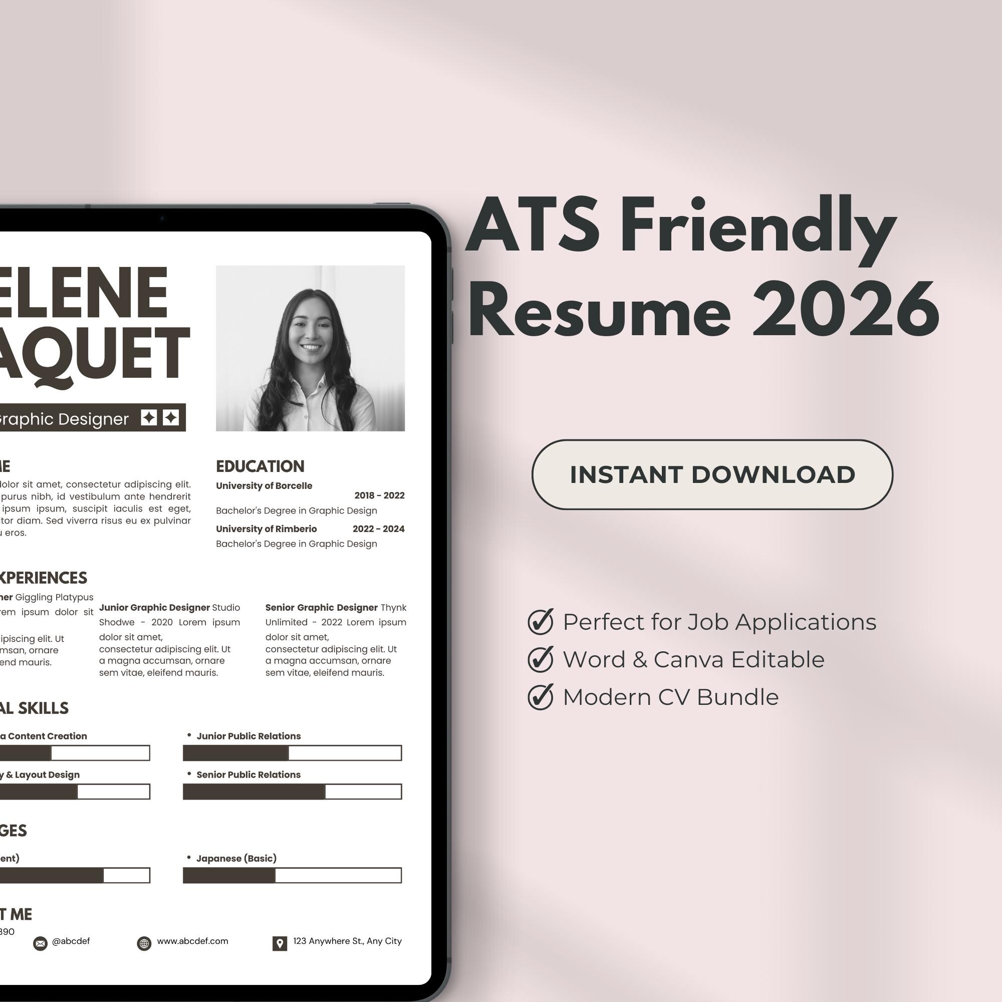 ATS Friendly Resume Template 2026, Modern CV Word Canva Bundle With ...