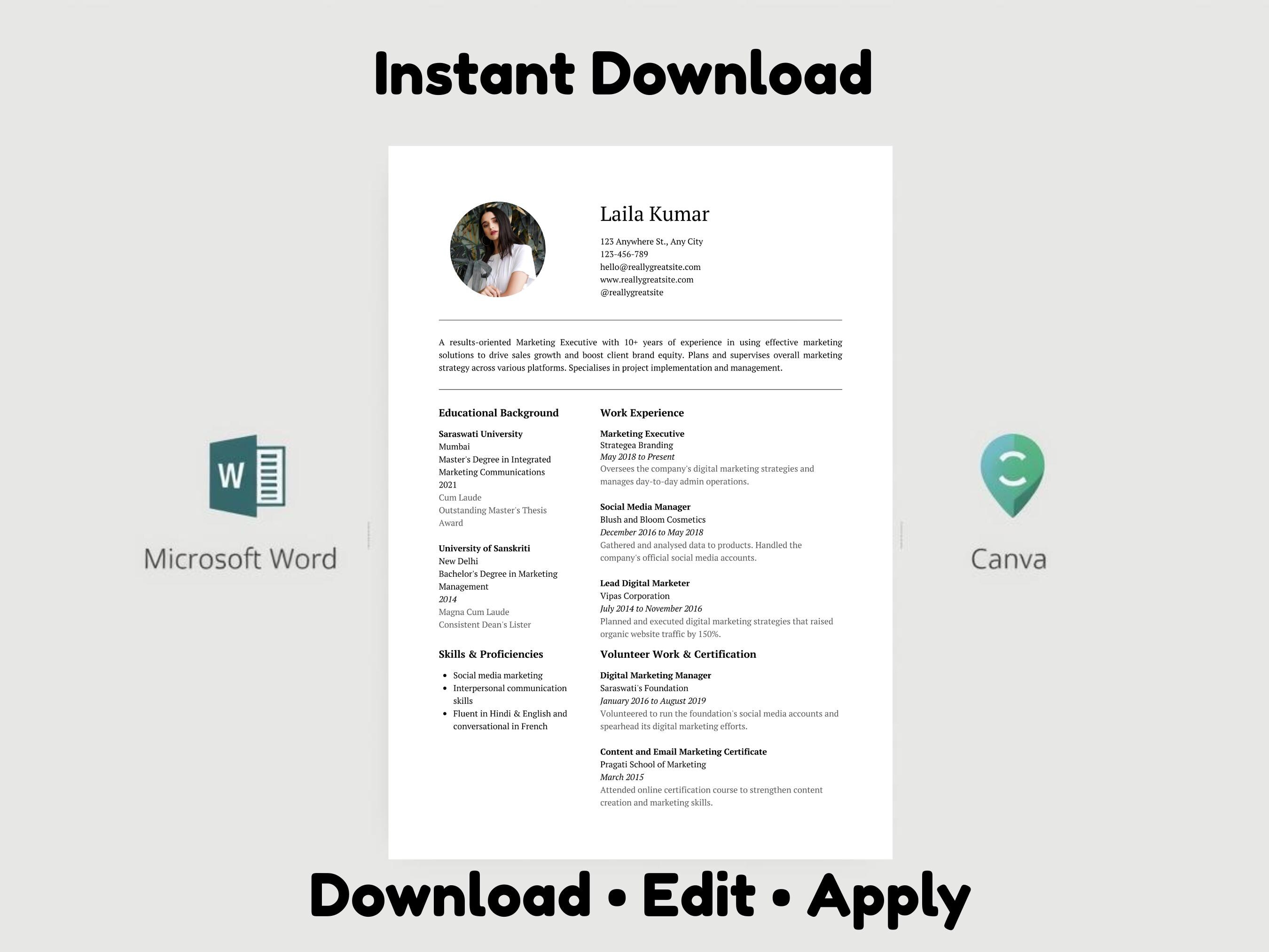 ATS Friendly Resume Template Word Canva Editable Professional Modern CV ...