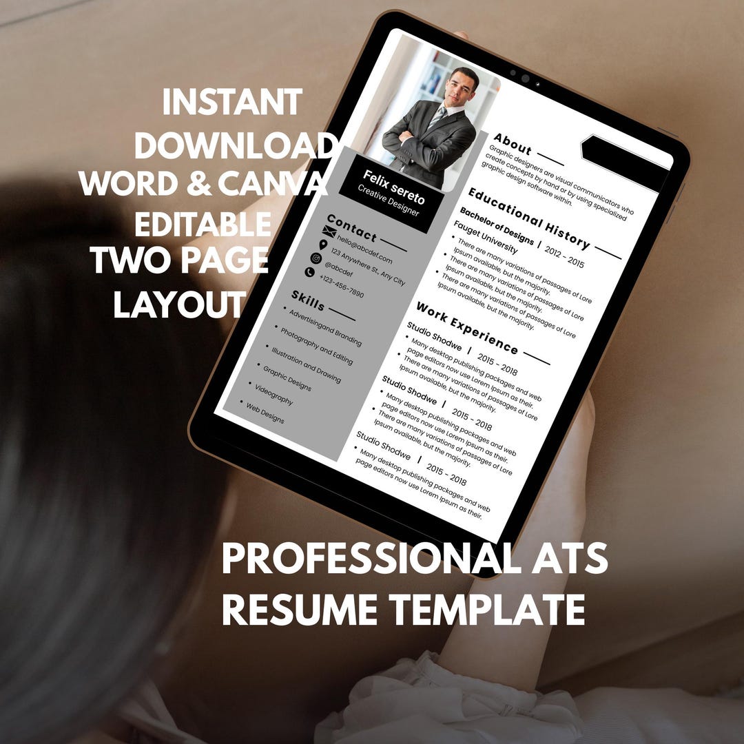 ATS Friendly Resume Template 2026, Modern CV Word Canva Bundle With ...