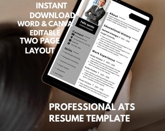 ATS Friendly Resume Template 2026, Modern CV Word Canva Bundle with Elegant Cover Letter