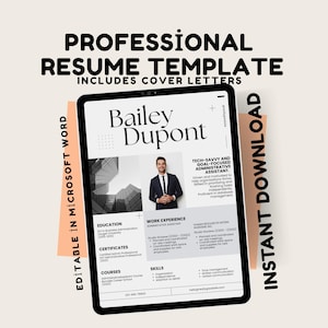 Professional Resume Template Word Bundle, Editable CV with Cover Letter, Instant Download Job Applications