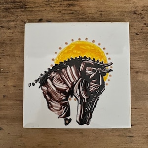 Hand painted horse tile for wall hanging