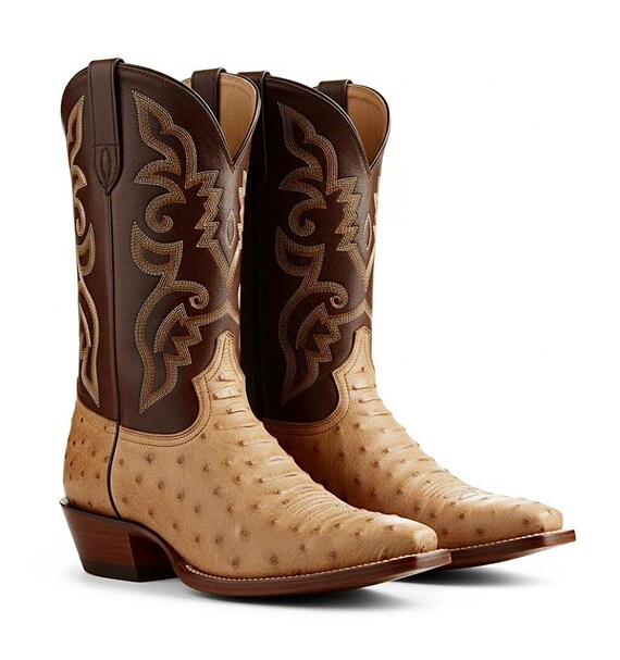 Custom Full Quill Ostrich Leather Cowboy Boots | Brown & Tan  display picture 3