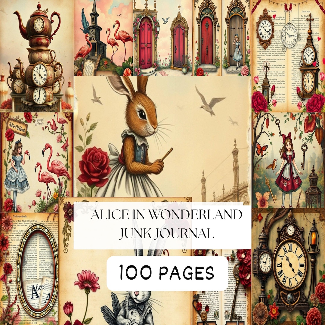 Alice in Wonderland Junk Journal Kits, Junk Journal Alice in Wonderland ...