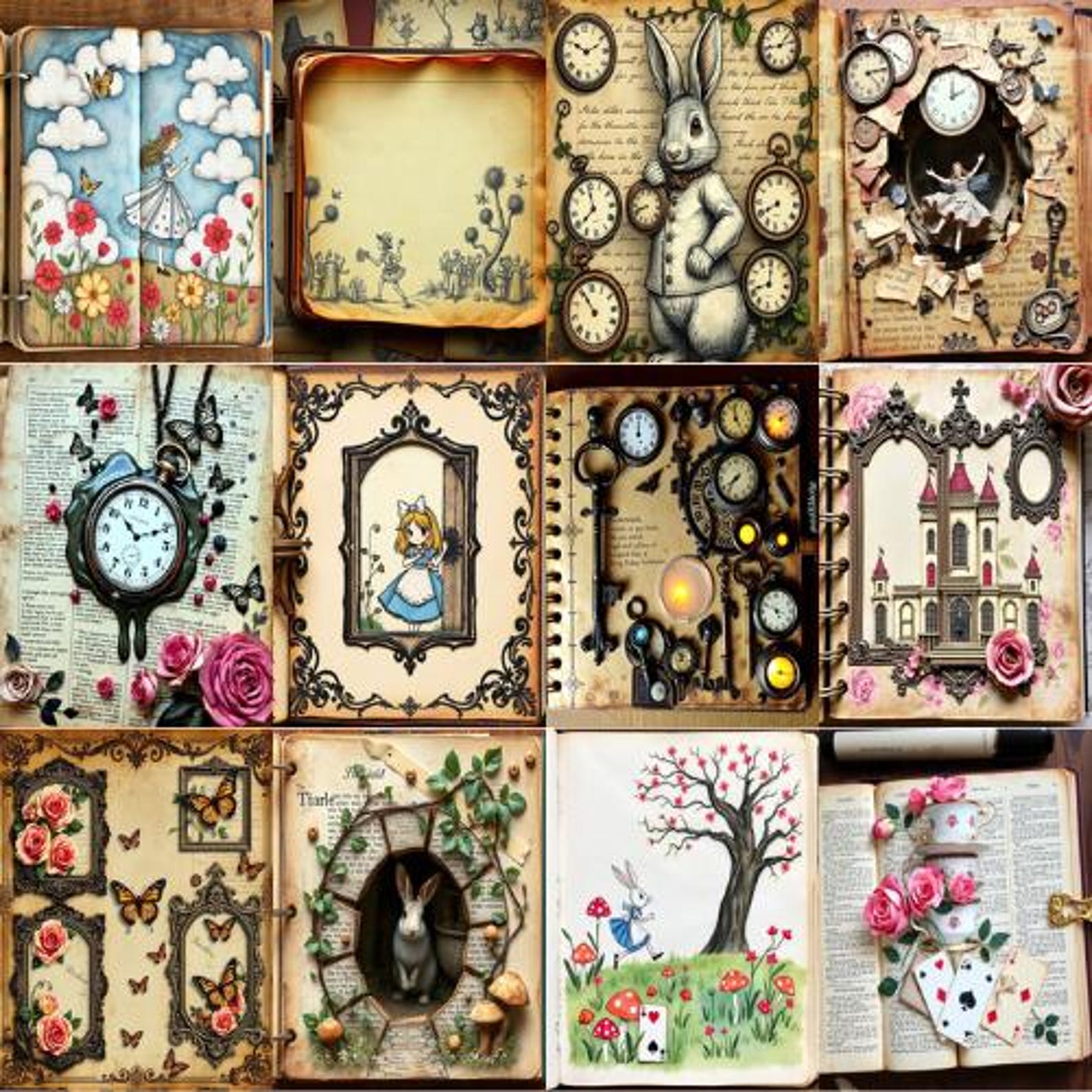 Alice in Wonderland Junk Journal Kits, Junk Journal Alice in Wonderland ...