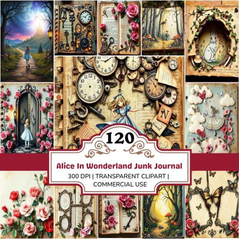 Alice in Wonderland Junk Journal Kits, Junk Journal Alice in Wonderland ...