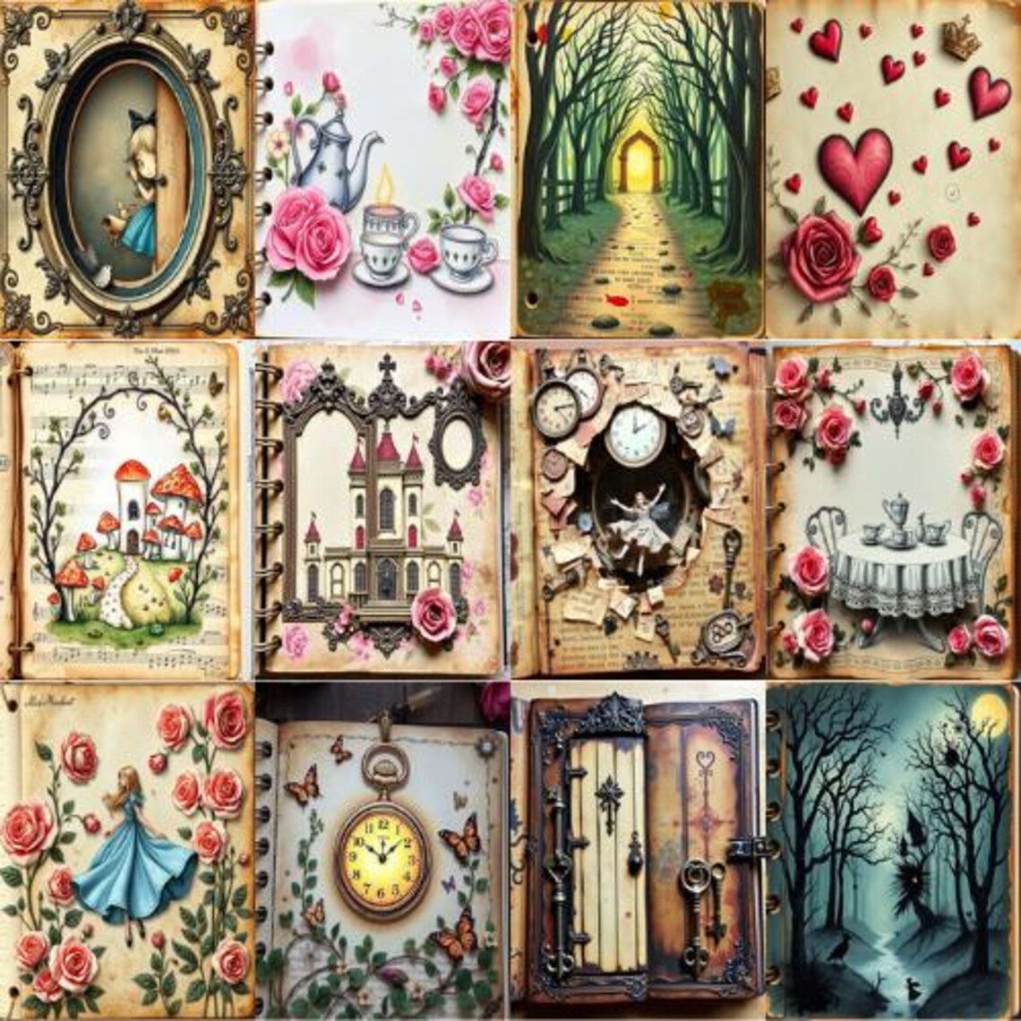 Alice in Wonderland Junk Journal Kits, Junk Journal Alice in Wonderland ...