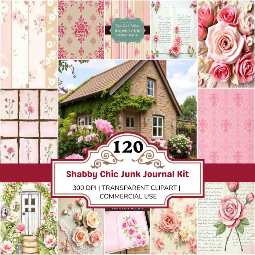 Shabby Chic Floral Junk Journal Kits, Junk Journal Shabby Chic Floral ...