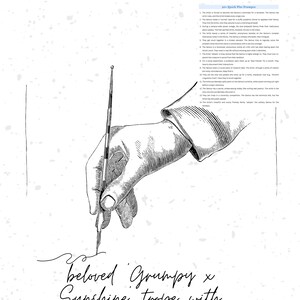 May include: An illustration of a hand holding a pen, writing on a white background. The text reads "YOUR NEXT INSPRIATRION!" and "beloved Grumpy x Sunshine trope with 50+ prompts and more!"
