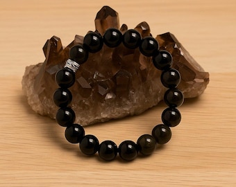 Pulsera de obsidiana arcoíris hecha a mano: joyería curativa de 8 mm