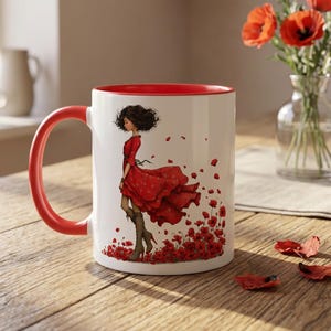 en céramique rouge coquelicot | Tasse d'art floral lunatique Cottagecore