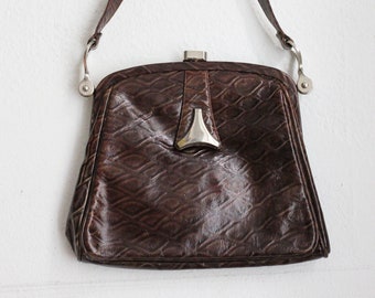 Vintage Alligator Handbag / 60s Brown Purse / Animal Skin Bag