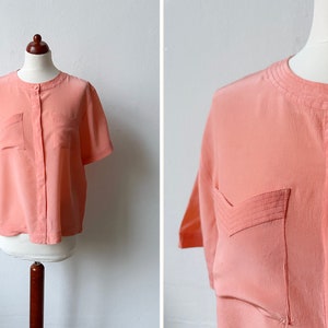 Vintage 80s Pink Orange Short Sleeve Blouse / Size S-M image 1