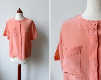 Vintage 80s Pink Orange Short Sleeve Blouse / Size S-M