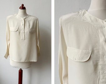 Vintage 80s Cream Silk Blouse with Half Opening / Size S