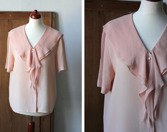 Vintage Sailor Double Collar Blouse / Rose Pink Shirt / UK12