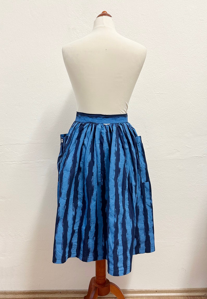 Vintage 80s Blue Stripe Full Skirt / Size S image 6