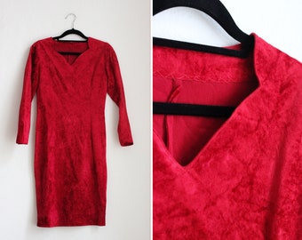 Vintage Petite Red Velvet Body Con Dress / XS-S / UK8