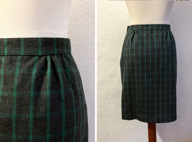 Vintage Check Mate Charcoal Green Pencil Skirt / UK10 / Size S image 2