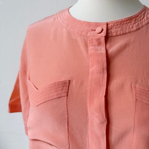 Vintage 80s Pink Orange Short Sleeve Blouse / Size S-M image 6