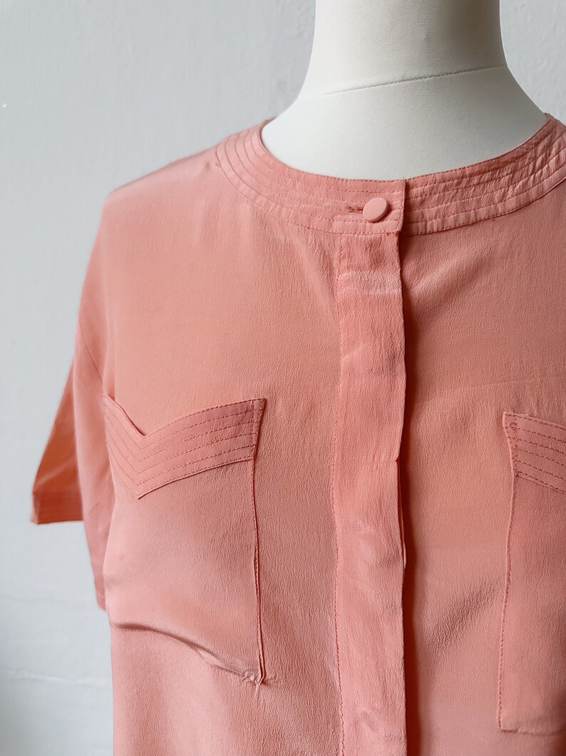 Vintage 80s Pink Orange Short Sleeve Blouse / Size S-M image 6