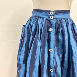 Vintage 80s Blue Stripe Full Skirt / Size S image 3