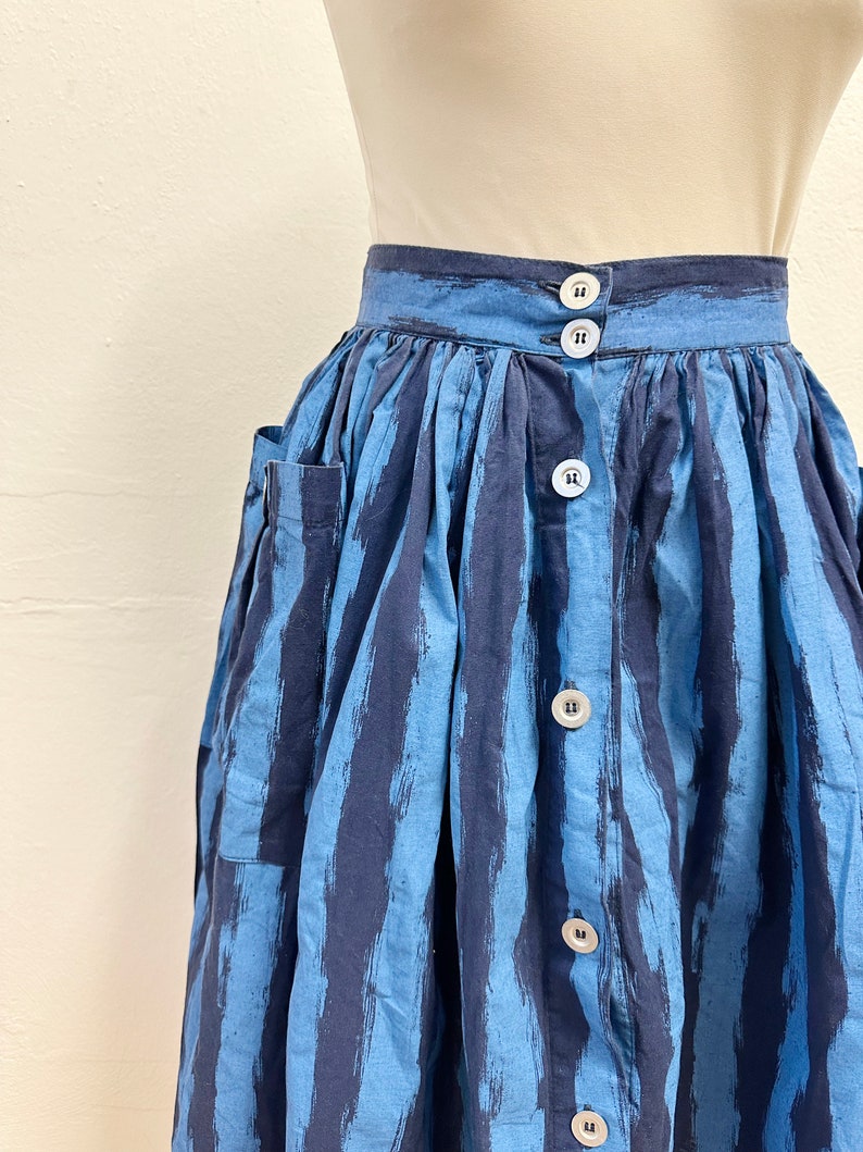 Vintage 80s Blue Stripe Full Skirt / Size S image 3