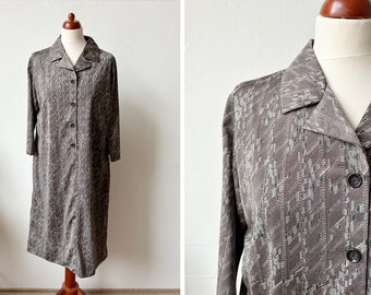 Vintage Japanese Grey Abstract Print Shirt Dress / Size S-M